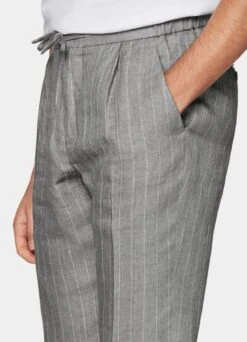 Light Grey Striped Drawstring Ames Pants
