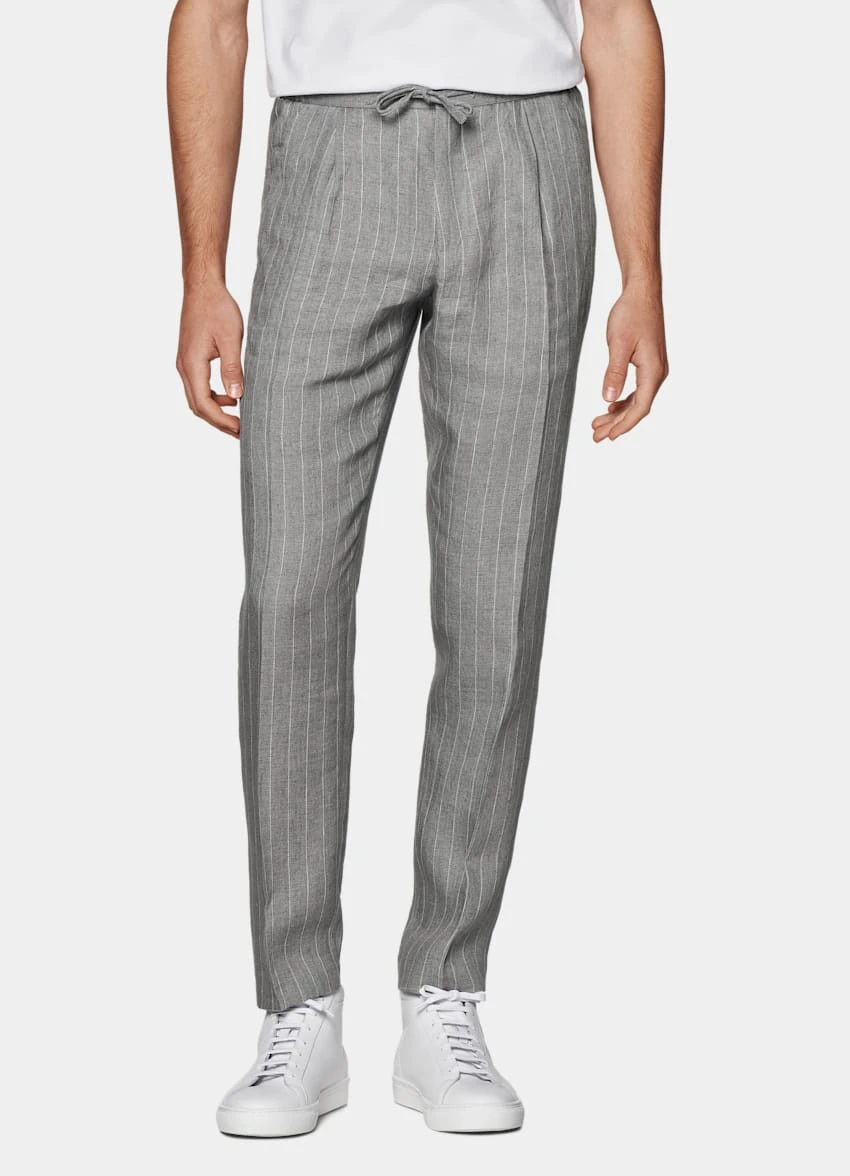 Light Grey Striped Drawstring Ames Pants 2 Light Grey Striped Drawstring Ames Pants - Image 2