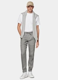 Light Grey Striped Drawstring Ames Pants 9 Light Grey Striped Drawstring Ames Pants -Suit Supply B1819 103