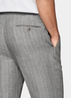 Light Grey Striped Drawstring Ames Pants 10 Light Grey Striped Drawstring Ames Pants -Suit Supply B1819 104