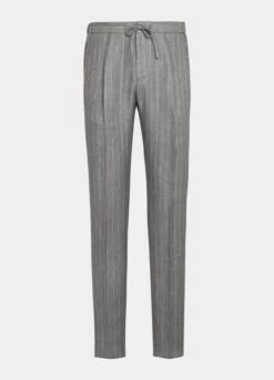 Light Grey Striped Drawstring Ames Pants 13 Light Grey Striped Drawstring Ames Pants -Suit Supply B1819 28