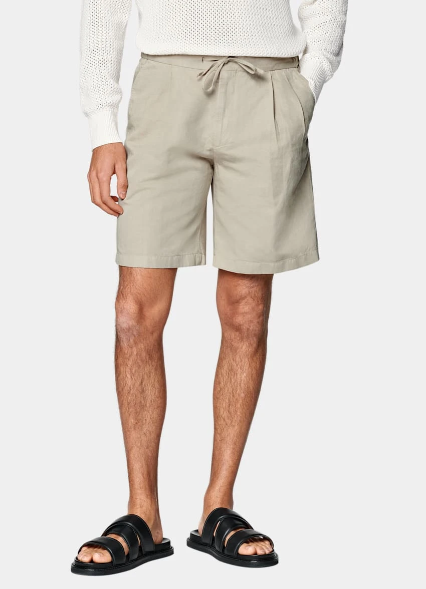 Sand Pleated Aveiro Shorts 2 Sand Pleated Aveiro Shorts - Image 2