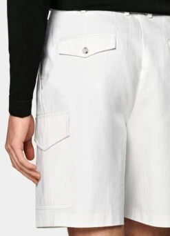 White Herringbone Blake Cargo Shorts -Suit Supply B1930 104