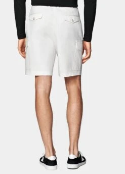 White Herringbone Blake Cargo Shorts -Suit Supply B1930 105