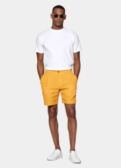 Yellow Pleated Bosa Shorts -Suit Supply B2002 103 1