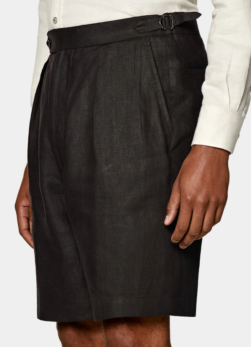 Dark Brown Pleated Mira Shorts 1 Dark Brown Pleated Mira Shorts