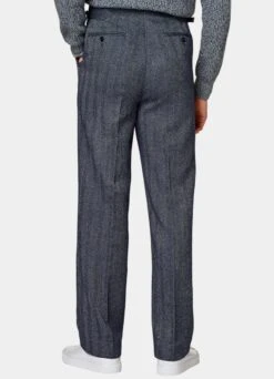 Navy Herringbone Pleated Duca Pants 10 Navy Herringbone Pleated Duca Pants -Suit Supply B3005 104