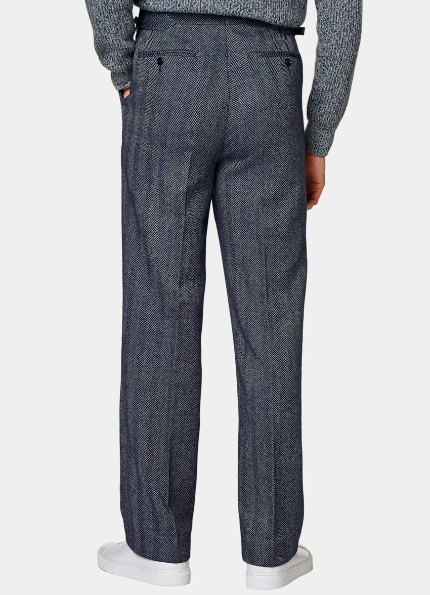 Navy Herringbone Pleated Duca Pants 4 Navy Herringbone Pleated Duca Pants - Image 4