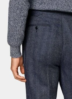 Navy Herringbone Pleated Duca Pants 11 Navy Herringbone Pleated Duca Pants -Suit Supply B3005 105