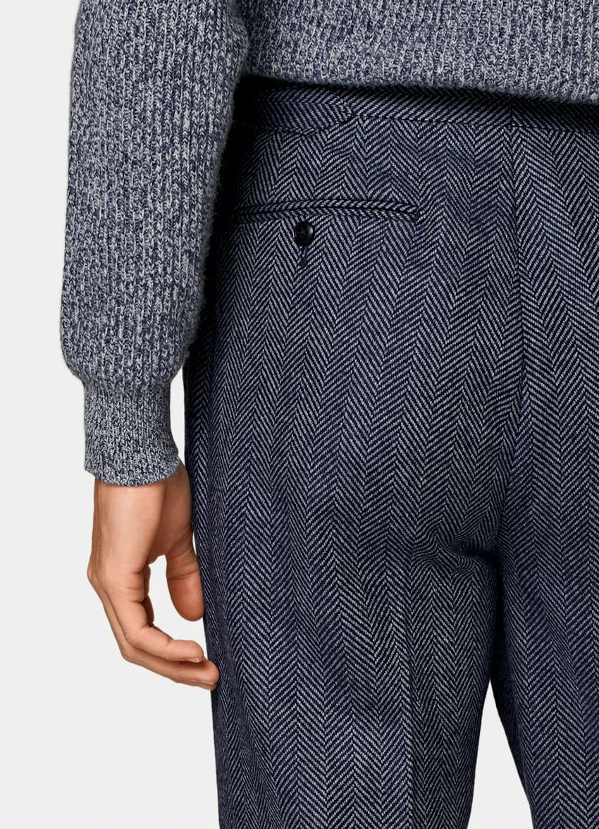 Navy Herringbone Pleated Duca Pants 5 Navy Herringbone Pleated Duca Pants - Image 5