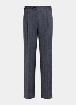 Navy Herringbone Pleated Duca Pants 13 Navy Herringbone Pleated Duca Pants -Suit Supply B3005 28