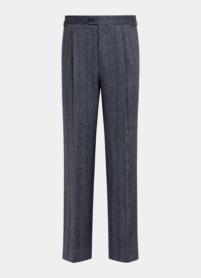 Navy Herringbone Pleated Duca Pants 7 Navy Herringbone Pleated Duca Pants - Image 7