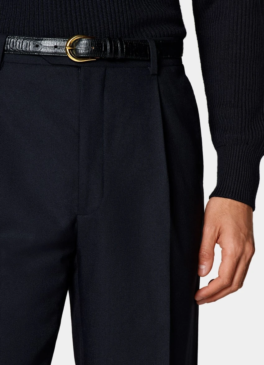 Navy Pleated Duca Pants 1 Navy Pleated Duca Pants