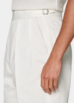 Off-White Herringbone Pleated Mira Pants