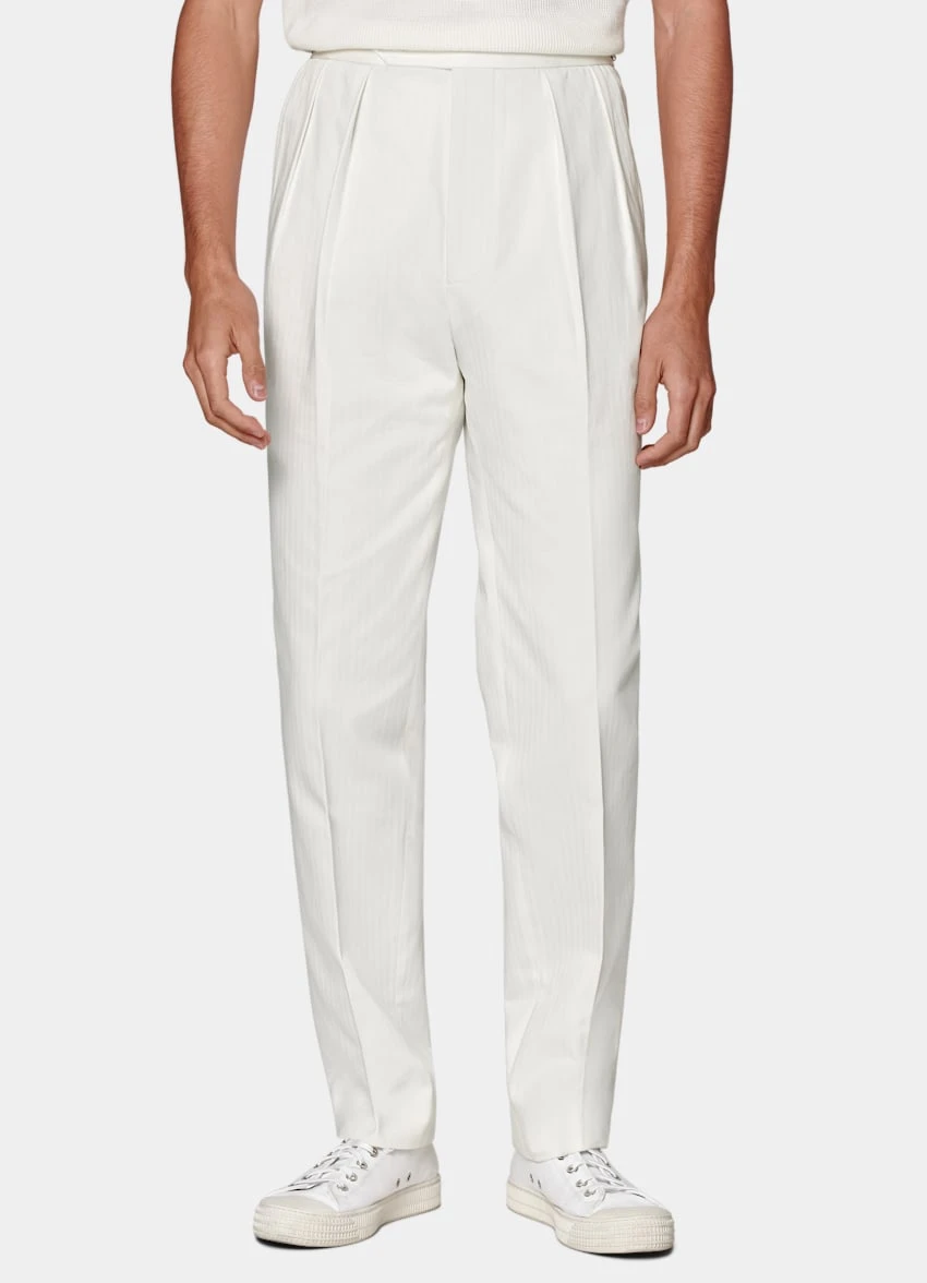Off-White Herringbone Pleated Mira Pants 2 Off-White Herringbone Pleated Mira Pants - Image 2