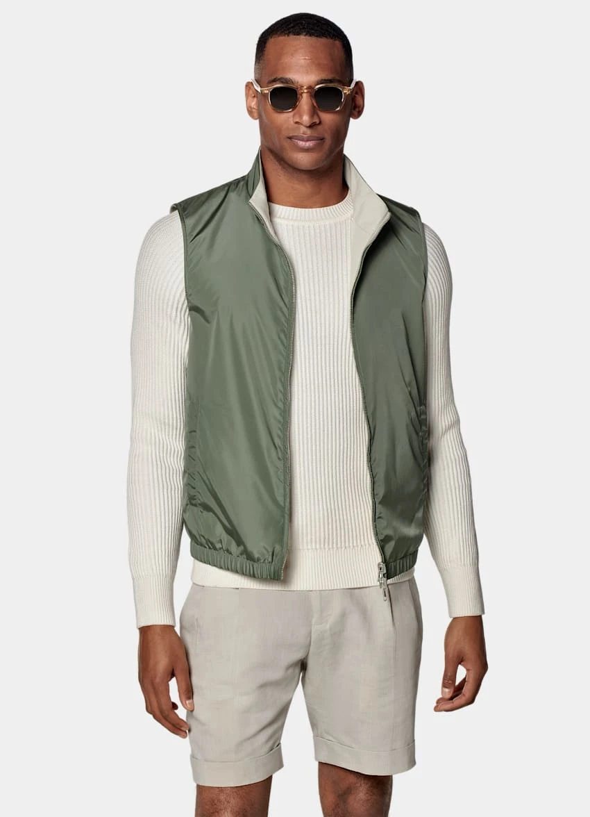 Mid Green & Sand Reversible Vest 2 Mid Green & Sand Reversible Vest - Image 2