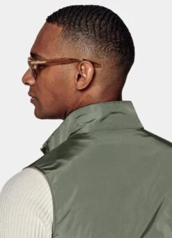 Mid Green & Sand Reversible Vest 16 Mid Green & Sand Reversible Vest -Suit Supply BW302 126