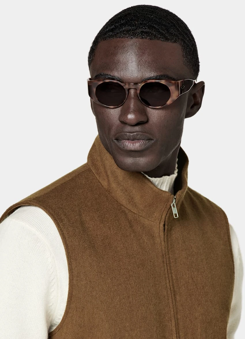 Mid Brown Zip Vest 1 Mid Brown Zip Vest