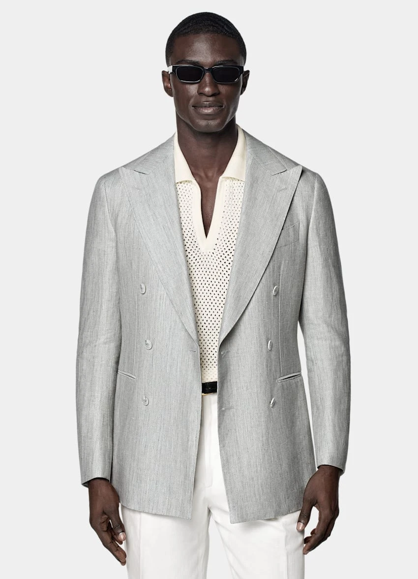 Light Grey Herringbone Havana Blazer 2 Light Grey Herringbone Havana Blazer - Image 2