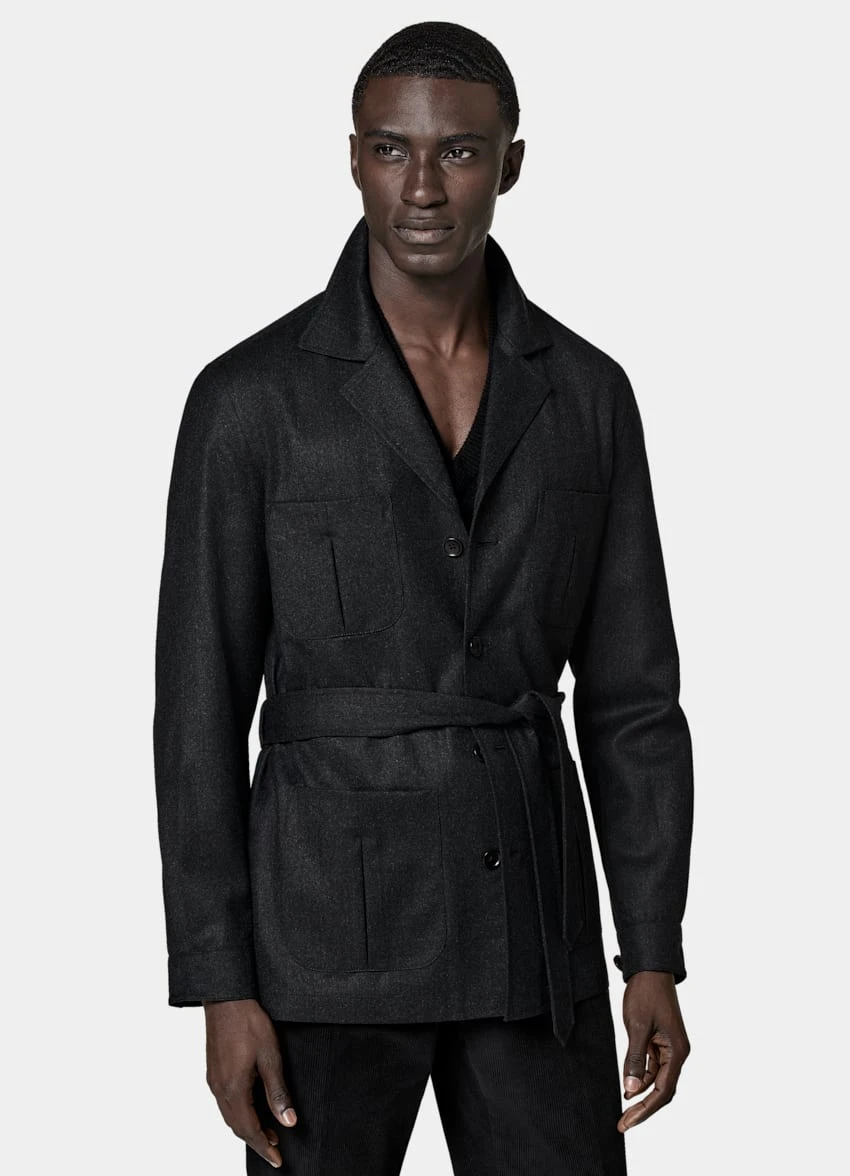 Dark Grey Belted Safari Jacket 2 Dark Grey Belted Safari Jacket - Image 2