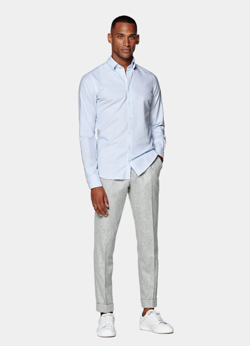 Light Blue Striped Slim Fit Shirt 4 Light Blue Striped Slim Fit Shirt - Image 4