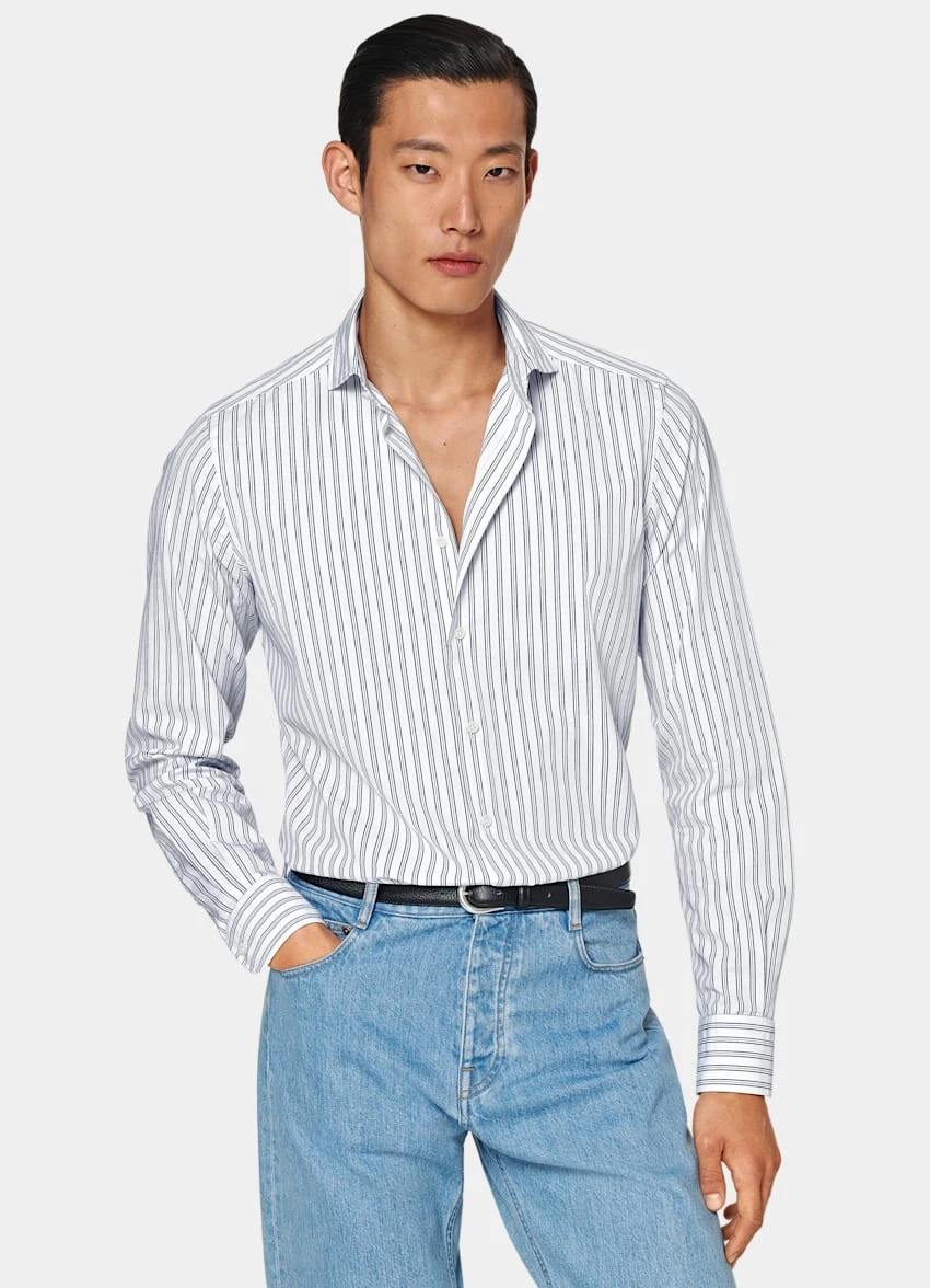 Navy Striped Slim Fit Shirt 2 Navy Striped Slim Fit Shirt - Image 2