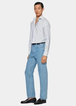 Navy Striped Slim Fit Shirt 10 Navy Striped Slim Fit Shirt -Suit Supply H6722 104