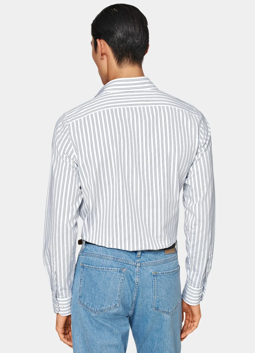 Navy Striped Slim Fit Shirt 5 Navy Striped Slim Fit Shirt - Image 5