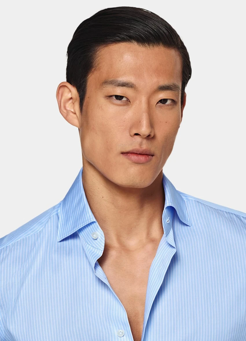 Blue Striped Poplin Slim Fit Shirt 1 Blue Striped Poplin Slim Fit Shirt