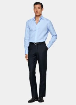Blue Striped Poplin Slim Fit Shirt 11 Blue Striped Poplin Slim Fit Shirt -Suit Supply H6880 104