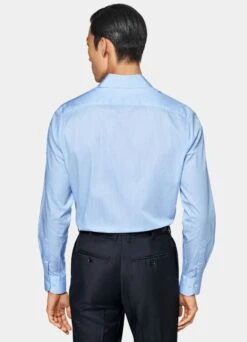 Blue Striped Poplin Slim Fit Shirt 12 Blue Striped Poplin Slim Fit Shirt -Suit Supply H6880 105