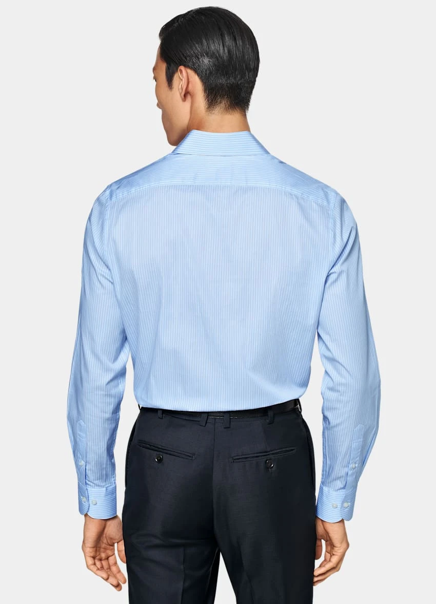 Blue Striped Poplin Slim Fit Shirt 5 Blue Striped Poplin Slim Fit Shirt - Image 5