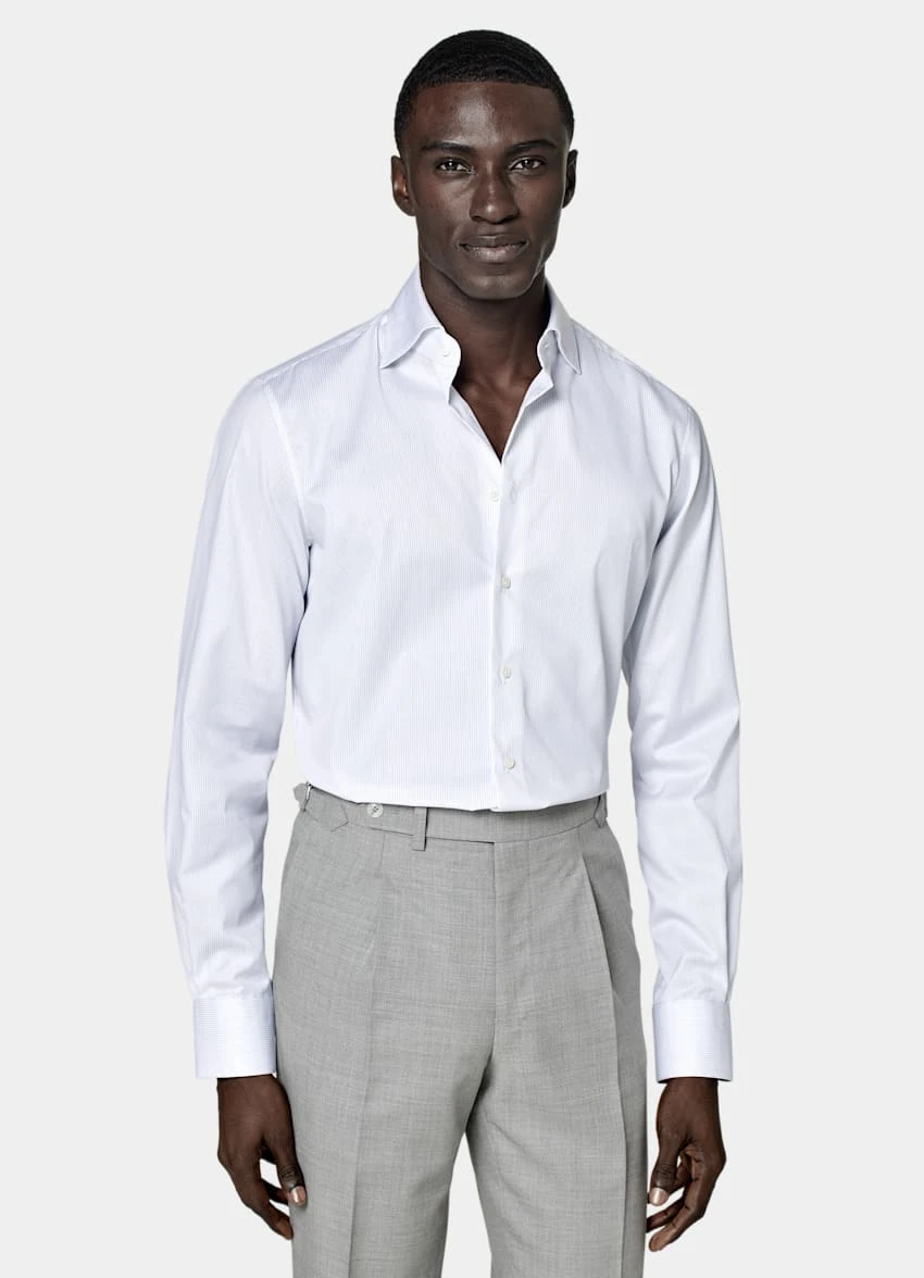 White Striped Twill Slim Fit Shirt 2 White Striped Twill Slim Fit Shirt - Image 2