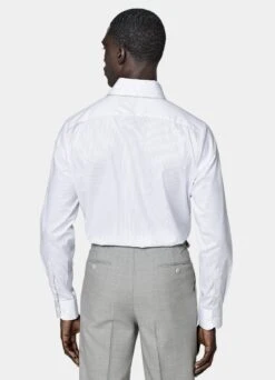 White Striped Twill Slim Fit Shirt 12 White Striped Twill Slim Fit Shirt -Suit Supply H6890 105