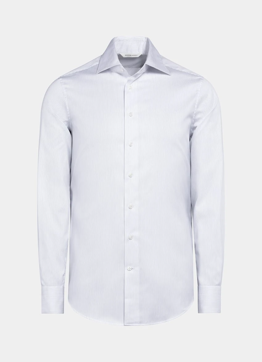 White Striped Twill Slim Fit Shirt 8 White Striped Twill Slim Fit Shirt - Image 8