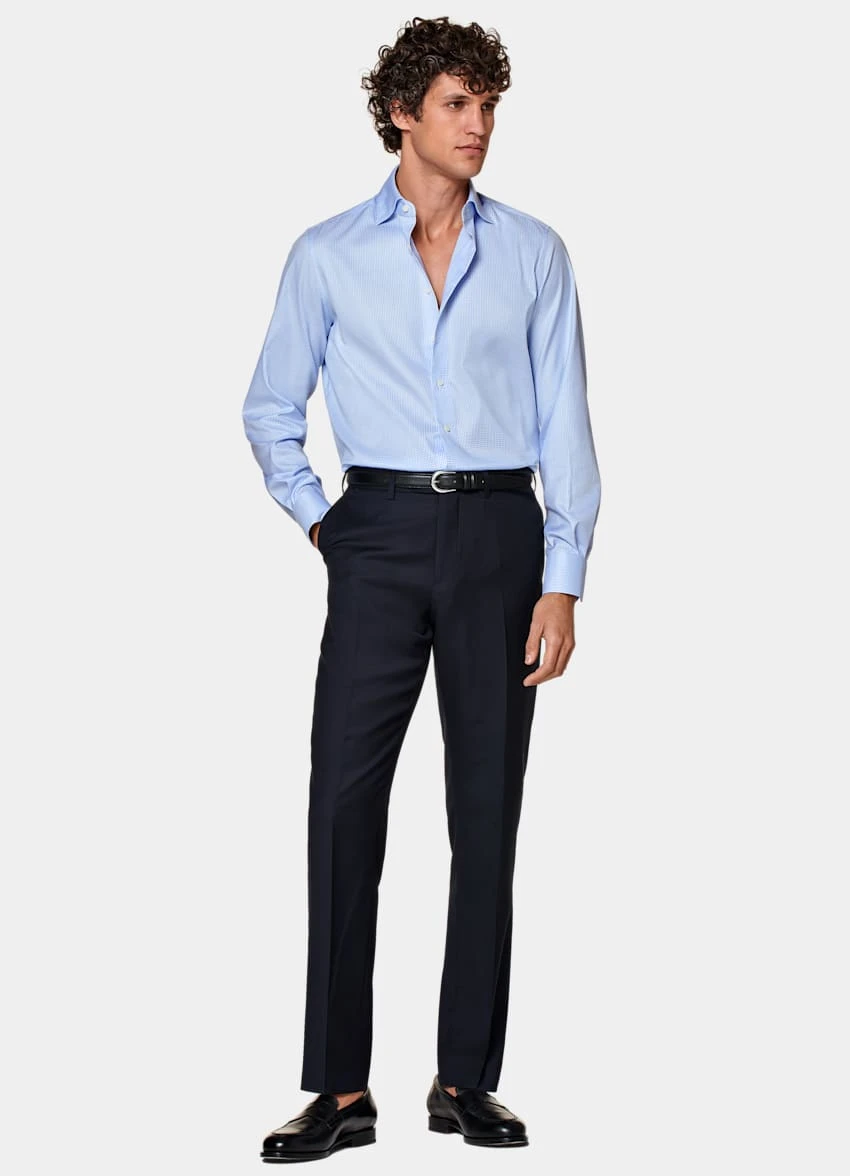 Light Blue Checked Twill Slim Fit Shirt 4 Light Blue Checked Twill Slim Fit Shirt - Image 4