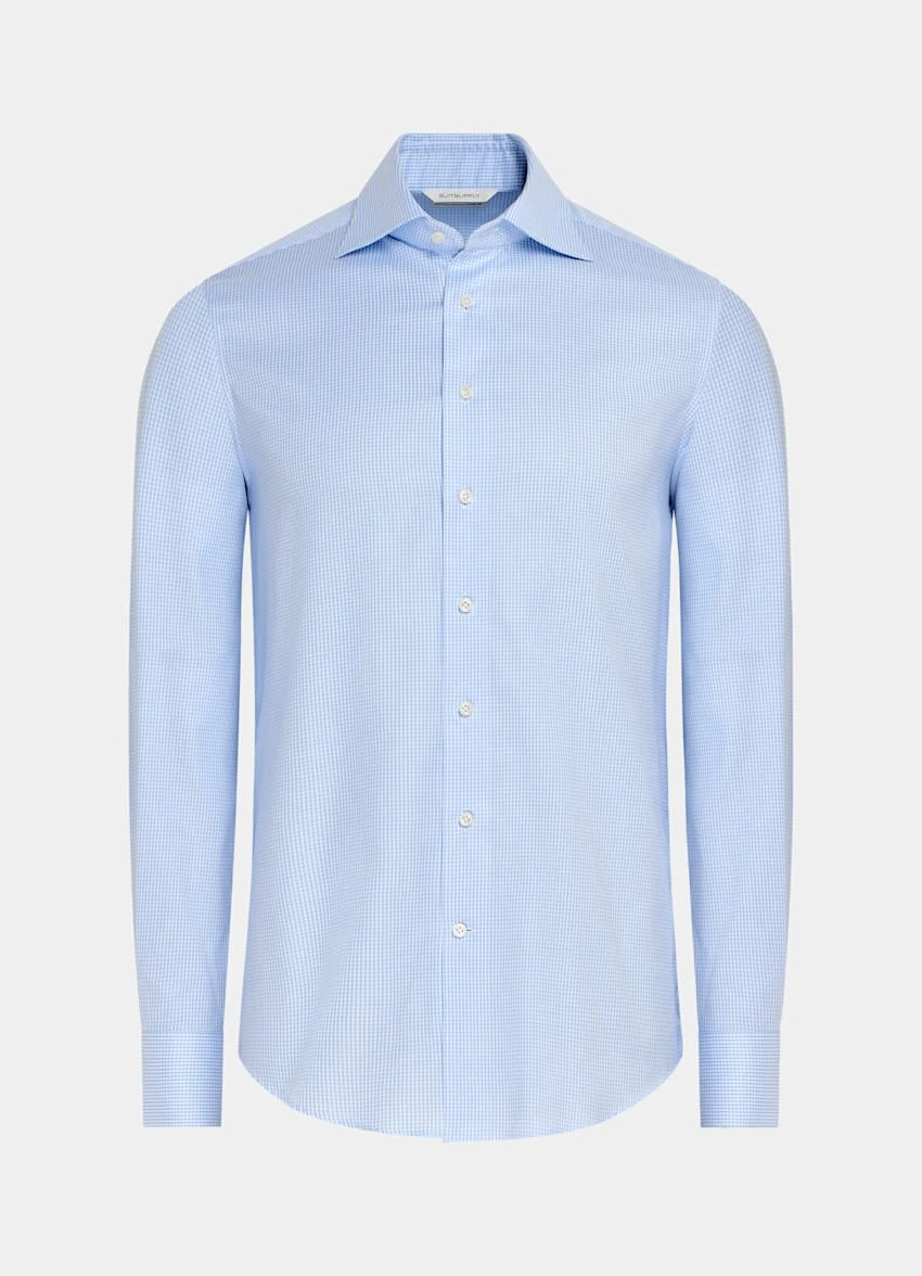 Light Blue Checked Twill Slim Fit Shirt 8 Light Blue Checked Twill Slim Fit Shirt - Image 8