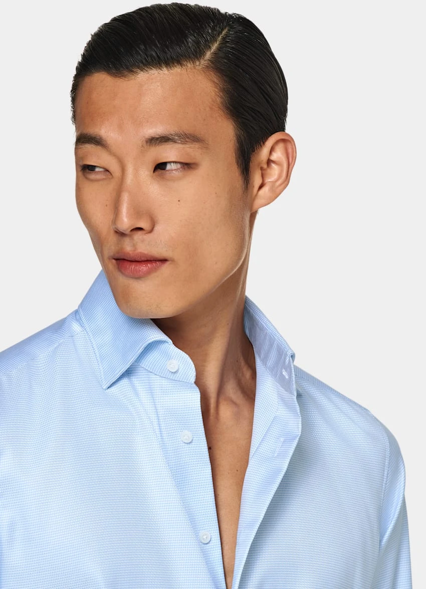 Light Blue Houndstooth Twill Slim Fit Shirt 1 Light Blue Houndstooth Twill Slim Fit Shirt