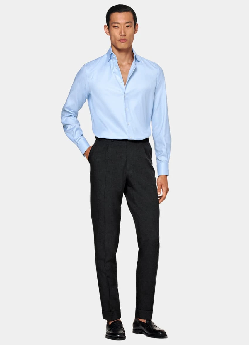 Light Blue Houndstooth Twill Slim Fit Shirt 4 Light Blue Houndstooth Twill Slim Fit Shirt - Image 4