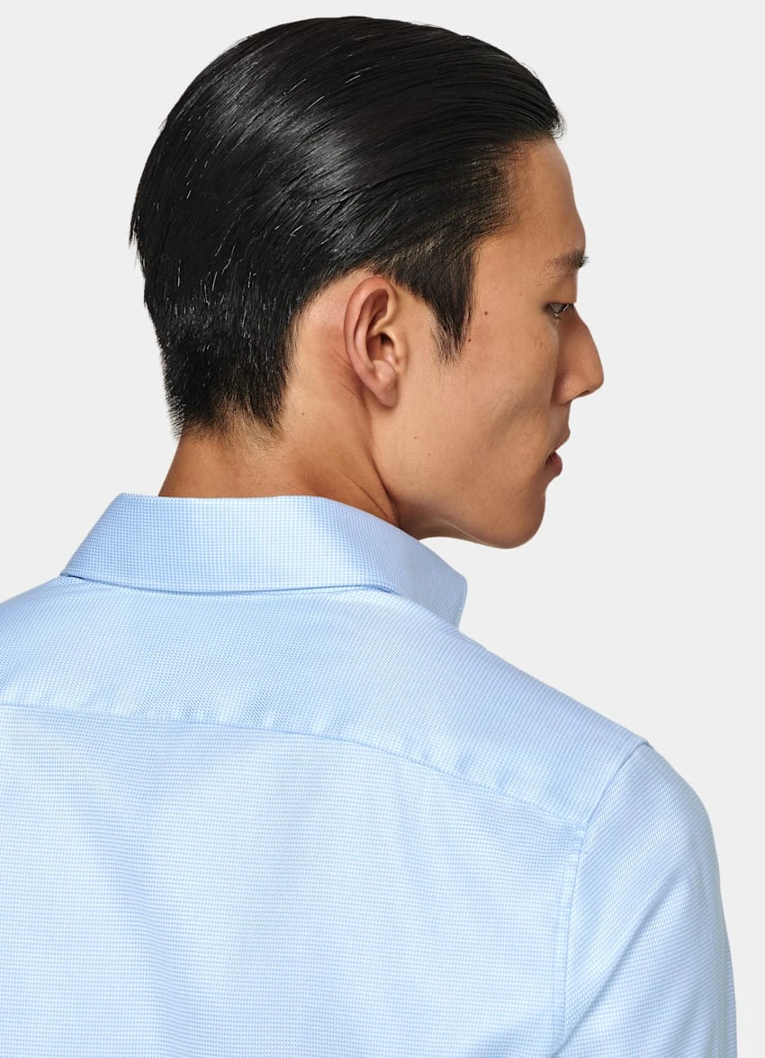 Light Blue Houndstooth Twill Slim Fit Shirt 6 Light Blue Houndstooth Twill Slim Fit Shirt - Image 6