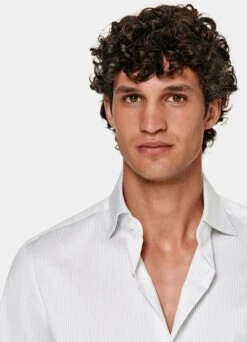 Grey Striped Twill Slim Fit Shirt