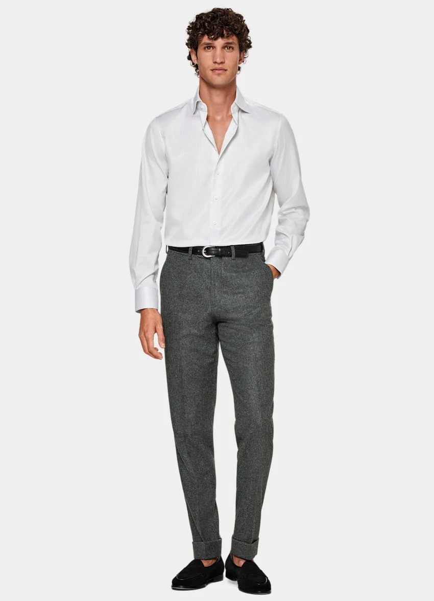 Grey Striped Twill Slim Fit Shirt 4 Grey Striped Twill Slim Fit Shirt - Image 4