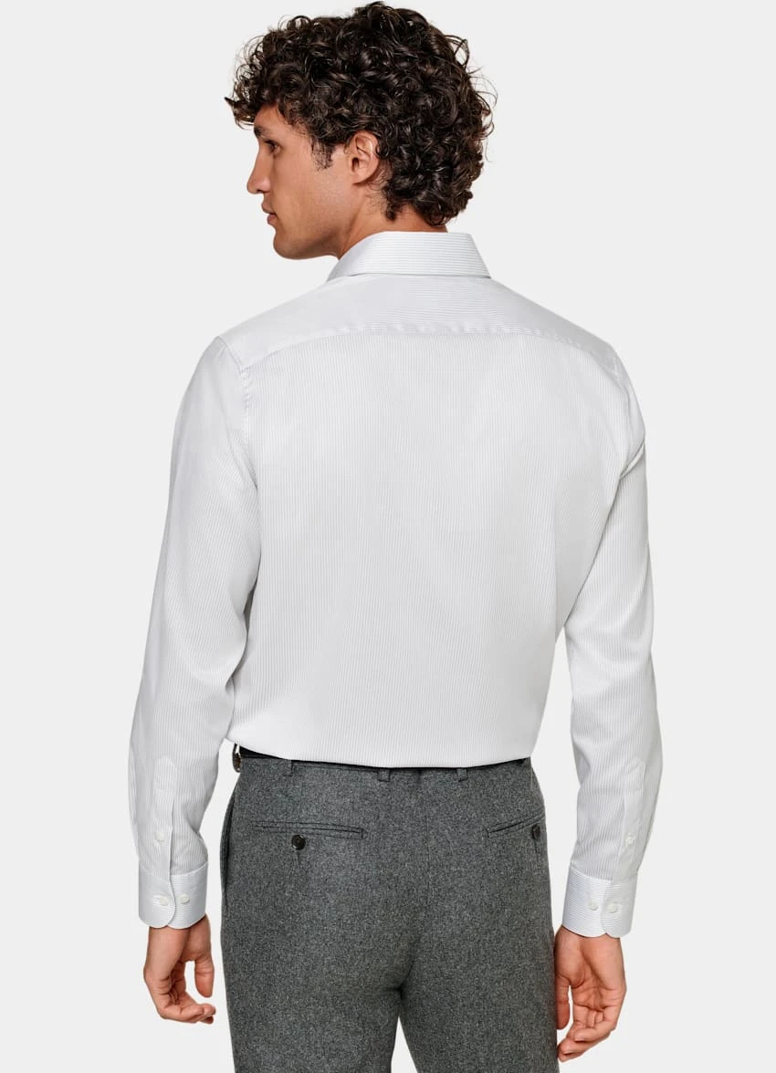Grey Striped Twill Slim Fit Shirt 5 Grey Striped Twill Slim Fit Shirt - Image 5