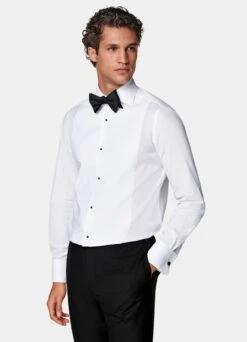 White Piqué Tailored Fit Tuxedo Shirt -Suit Supply H7095 102