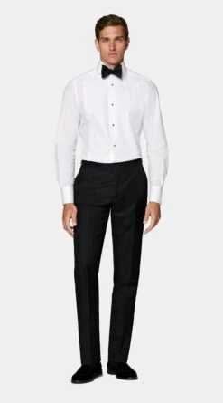 White Plissé Tailored Fit Tuxedo Shirt