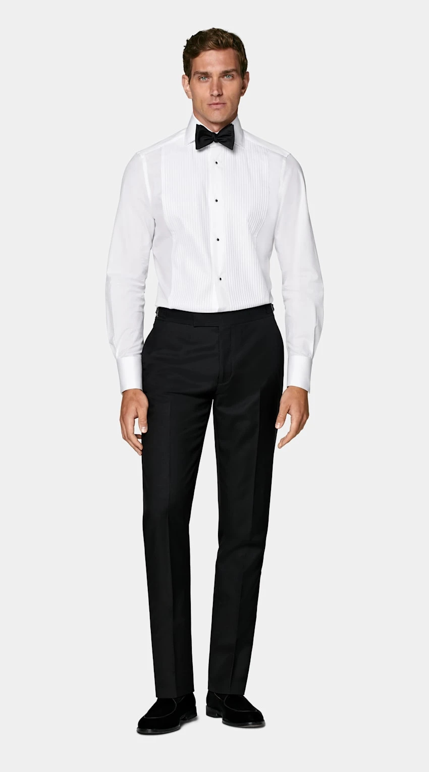 White Plissé Tailored Fit Tuxedo Shirt 1 White Plissé Tailored Fit Tuxedo Shirt