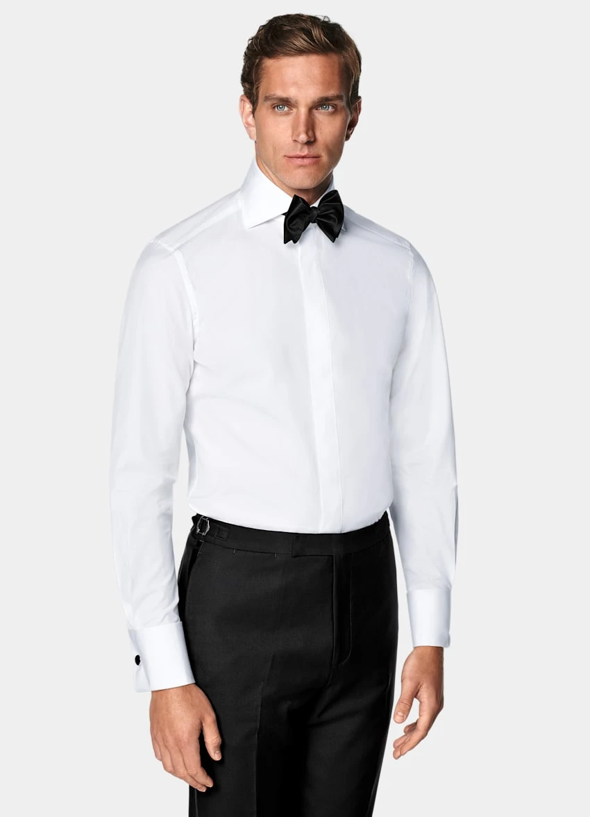 White Twill Tailored Fit Tuxedo Shirt 3 White Twill Tailored Fit Tuxedo Shirt - Image 3