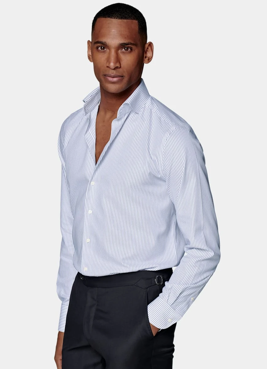 Navy Striped Royal Oxford Slim Fit Shirt 2 Navy Striped Royal Oxford Slim Fit Shirt - Image 2