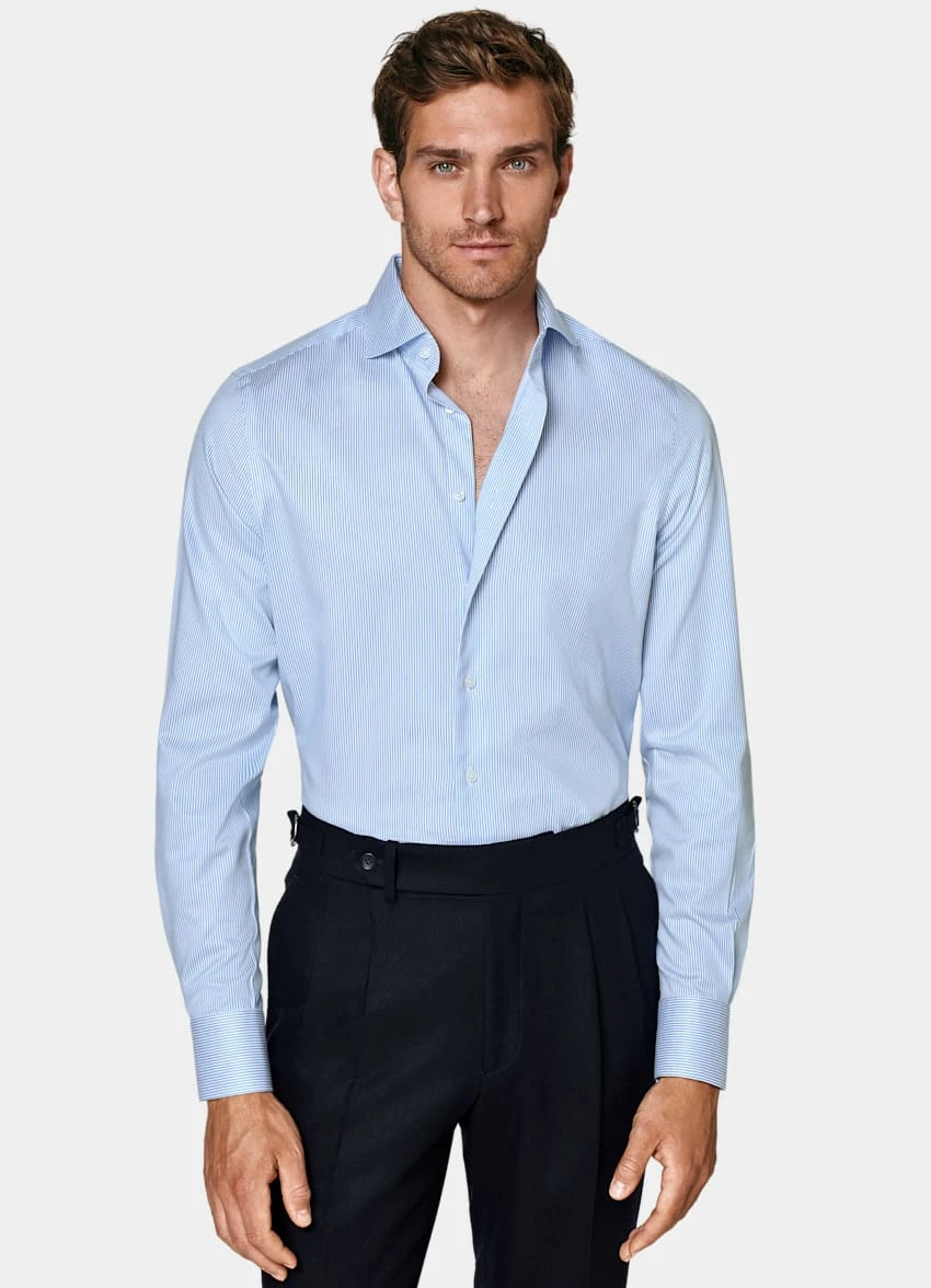 Mid Blue Striped Twill Extra Slim Fit Shirt 2 Mid Blue Striped Twill Extra Slim Fit Shirt - Image 2