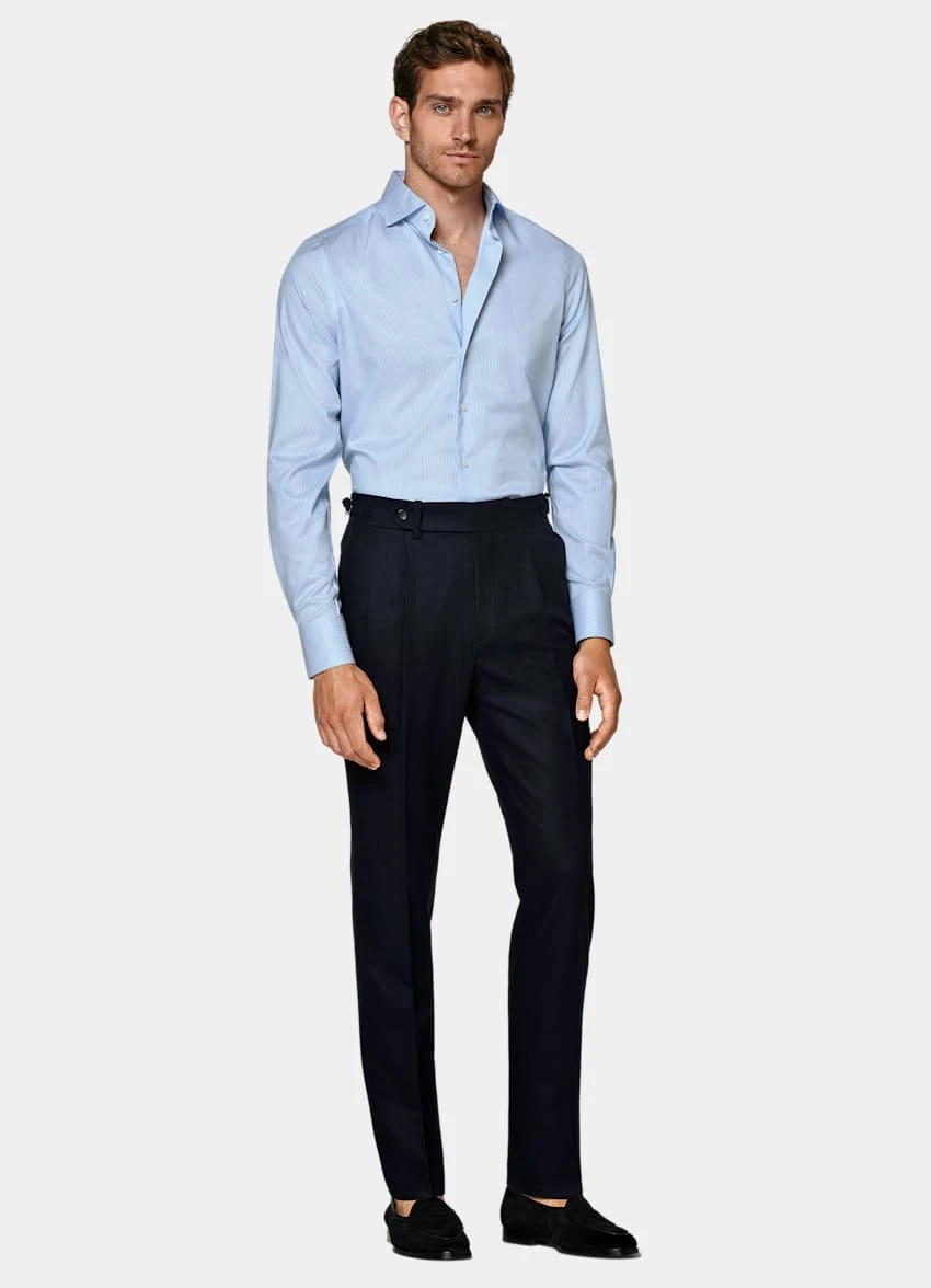 Mid Blue Striped Twill Extra Slim Fit Shirt 4 Mid Blue Striped Twill Extra Slim Fit Shirt - Image 4